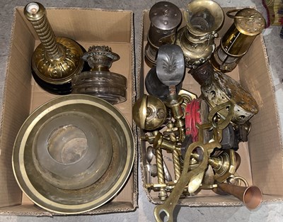 Lot 596J - Two boxes of assorted copper and brassware to...
