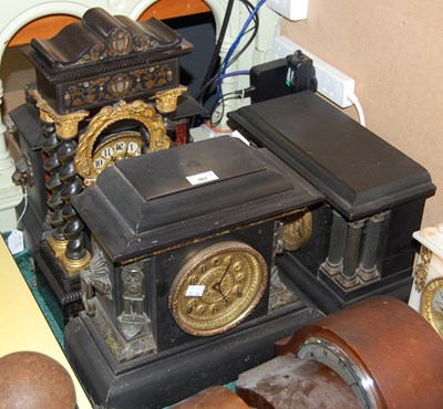 Lot 361 - A group of three Victorian black wooden mantel...