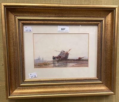Lot 667 - Arthur Hughes Beach scene at lowtide with...