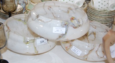 Lot 329 - Three Art Deco glass marble effect lamp shades,...