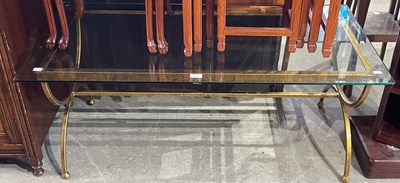 Lot 789 - A brass and clear glass rectangular coffee...