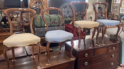 Lot 814 - Three Victorian balloon back side chairs; a...