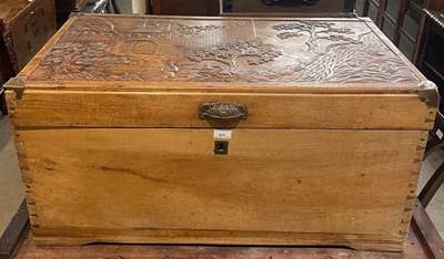 Lot 825 - A brass bound camphorwood blanket box, the...