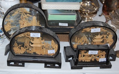 Lot 342 - Four Chinese cork dioramas in hardwood cases