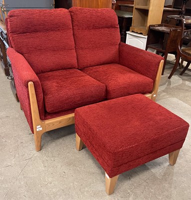 Lot 832 - A modern blondewood two seat sofa, 128cm wide;...