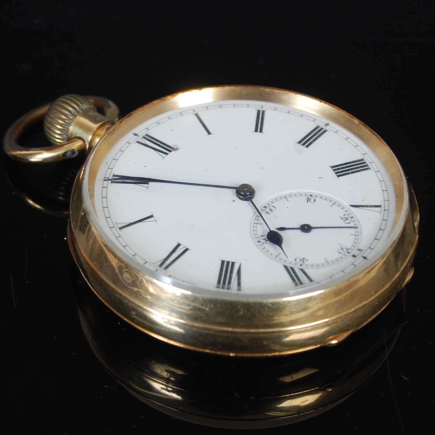 Lot 244 - A yellow metal open-faced pocketwatch, the...