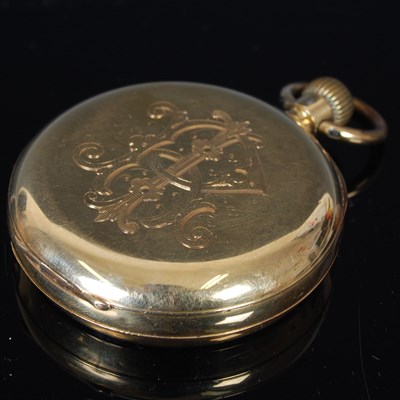Lot 244 - A yellow metal open-faced pocketwatch, the...