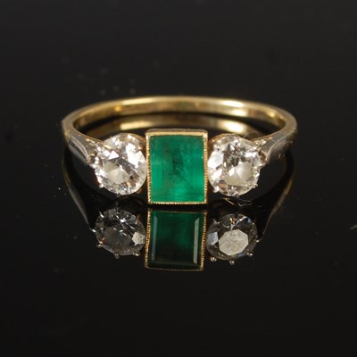 Lot 295B - A yellow and white metal, emerald and diamond...