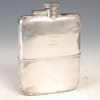 Lot 203B - A London silver hip flask, inscribed ‘R....