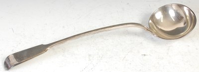 Lot 203F - A William IV silver fiddle pattern soup ladle,...