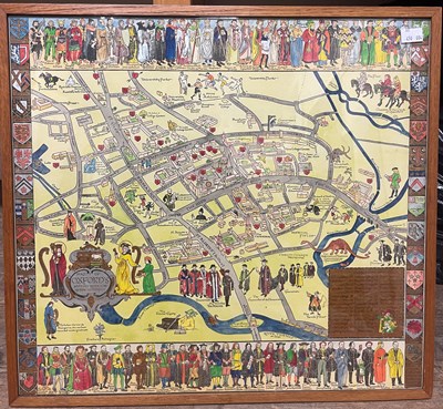 Lot 652A - A decorative hand-coloured map of Oxford,...