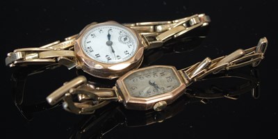 Lot 319E - Two 9ct gold cased ladies wristwatches with...