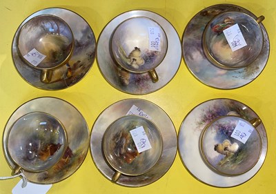 Lot 4 - A set of six Royal Worcester hand-painted...
