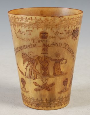 Lot 23 - A late 18th/ early 19th century engraved horn '...