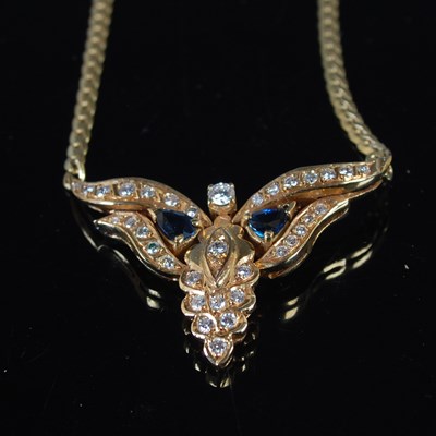 Lot 32 - A yellow metal and gem set pendant necklace,...