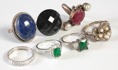 Lot 53 - A white metal, split pearl and ruby coloured...