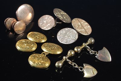 Lot 94 - Three pairs of assorted 9ct gold cufflinks;...