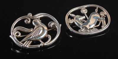 Lot 95 - Two Danish sterling silver brooches, one...