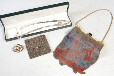 Lot 101 - A silver necklace; a yellow metal interlocking...