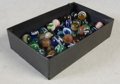 Lot 110 - A box of assorted vintage glass marbles, to...