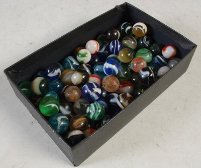 Lot 110 - A box of assorted vintage glass marbles, to...