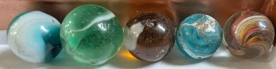 Lot 110 - A box of assorted vintage glass marbles, to...