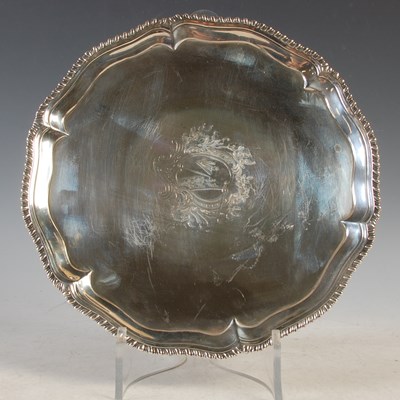 Lot 112 - A London silver salver, engraved with Armorial...