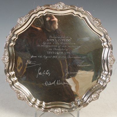 Lot 117 - A Birmingham silver salver with presentation...