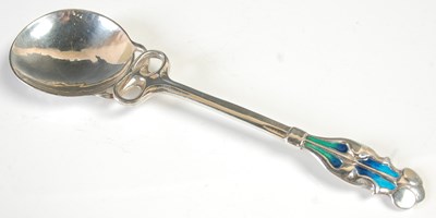 Lot 120 - An Arts & Crafts silver and enamel spoon,...