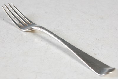 Lot 131 - Eight Antique London silver dessert forks, Old...