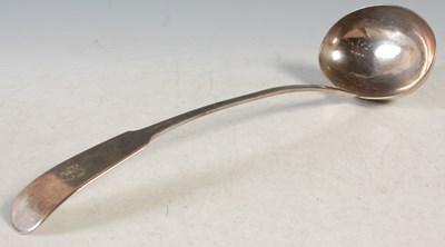 Lot 138 - An Edinburgh silver soup ladle, fiddle pattern,...