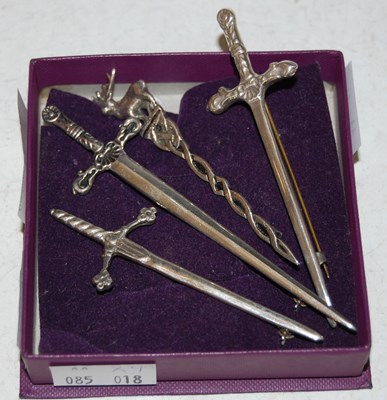 Lot 120 - Four assorted silver kilt pins, two with...