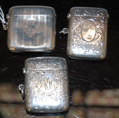 Lot 121 - Three vintage silver vesta holders, two with...