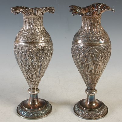 Lot 170 - A pair of Indian/ Burmese white metal flower...