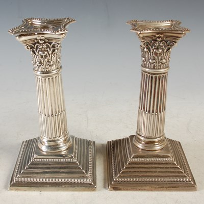 Lot 196 - A pair of Sheffield silver Corinthian column...