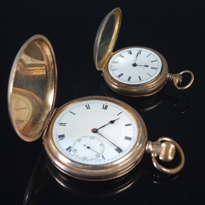 Lot 190 - A vintage gold plated Hunter cased pocketwatch,...