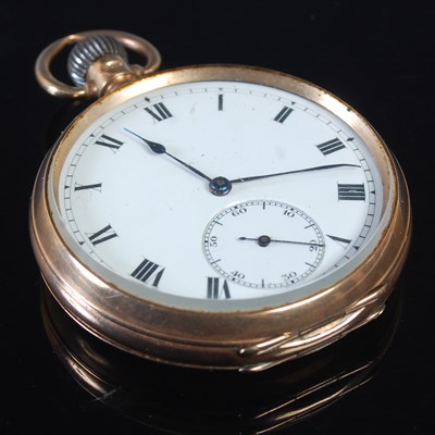 Lot 193 - A 9ct gold open-faced pocketwatch, the black...