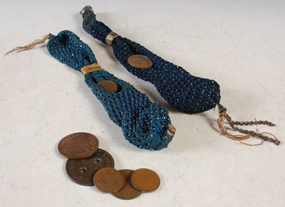 Lot 217 - Two Antique cloth and studded coin purses;...