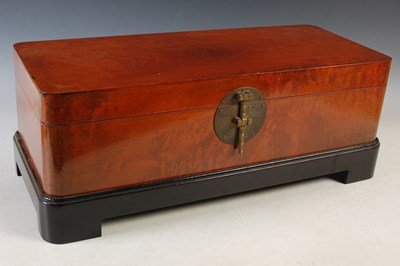 Lot 261 - A Chinese figured wood table top casket of...