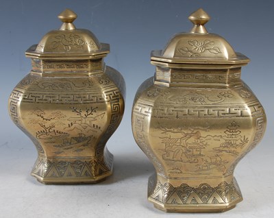Lot 282 - A pair of Chinese gilt metal square shaped...