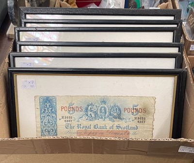 Lot 287 - Seven framed Scottish banknotes to include The...