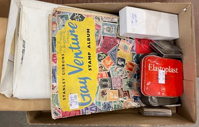 Lot 299 - A box of assorted stamp albums and coins to...