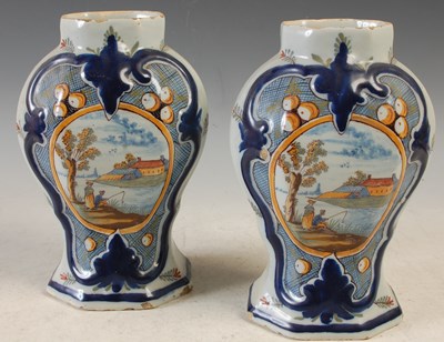 Lot 326 - A pair of Delft pottery octagonal shaped vases,...