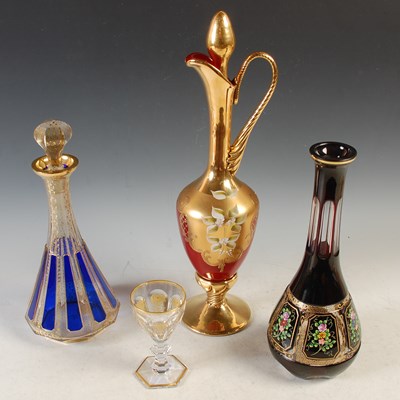 Lot 334 - A Venetian clear and blue glass decanter and...