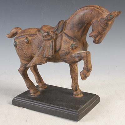 Lot 350 - A bronzed figure of a Tang Dynasty Warhorse on...
