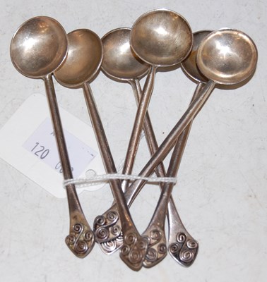 Lot 135 - A set of six Scottish silver coffee spoons,...