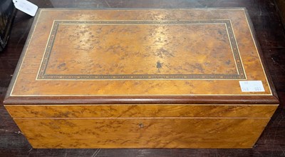 Lot 386 - A vintage burr wood and marquetry inlaid cigar...