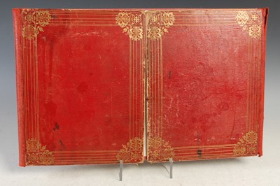 Lot 390 - A vintage red leather desk stand with gilt...