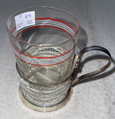 Lot 391 - Six boxed Russian white metal mounted tumbler...