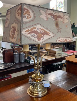 Lot 407 - A brass two light table lamp with tapered...